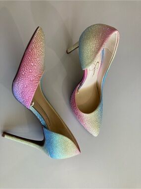 Jessica Simpson Multicolor Pastel Ombre Crystal Pointed-Toe Heels